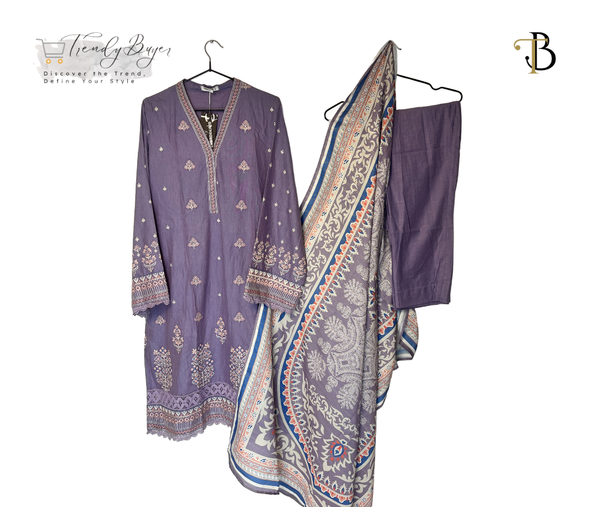 Elegant Lavender Embroidered Suit